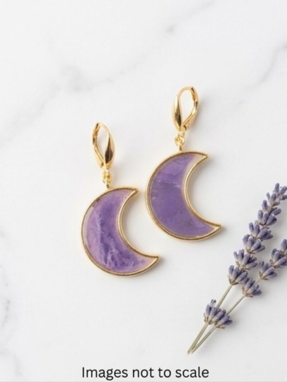 #523 HAND CRAFTED Earrings handcrafted handmade Resin Gold Tone Half Moon Purple